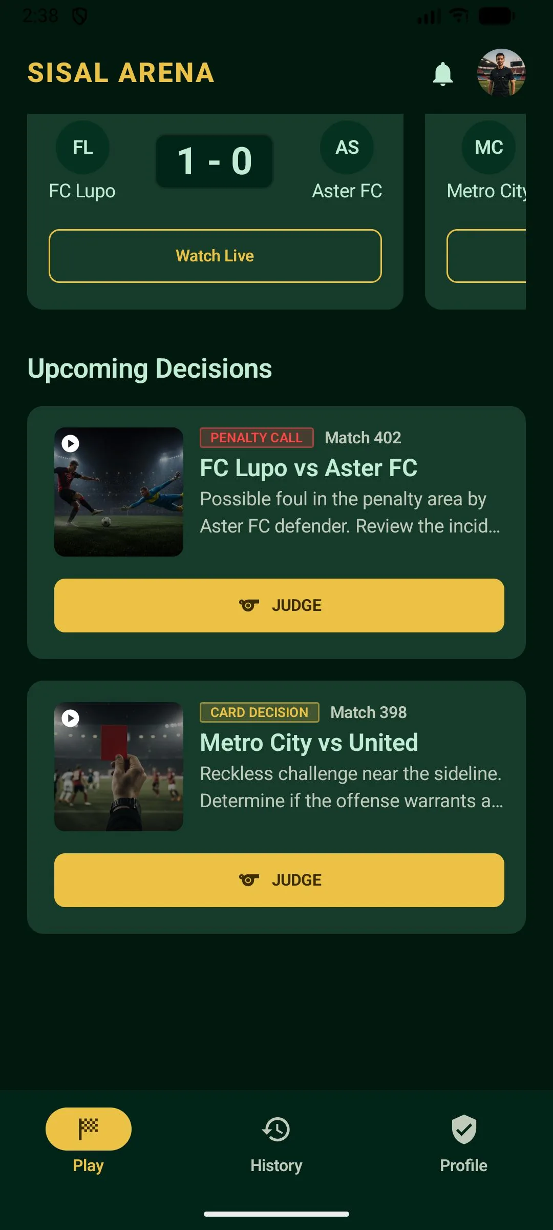 Sisal Arena – referee decision screen on a night stadium