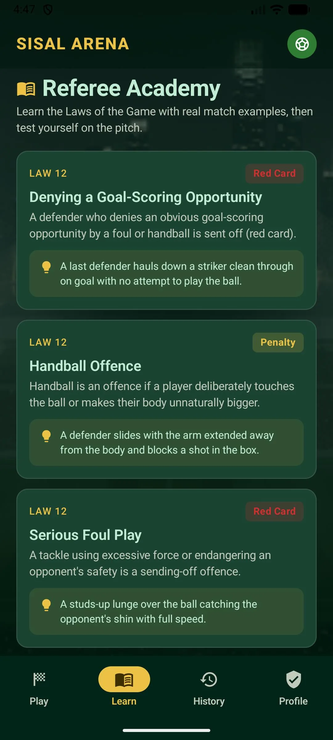 Sisal Arena – match replay and verdict UI